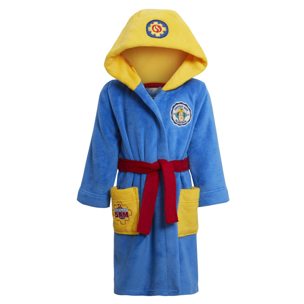 (18 Months) Boys Fireman Sam Dressing Gown For Kids Hooded Fleece Dress Up Plush Bath Robe