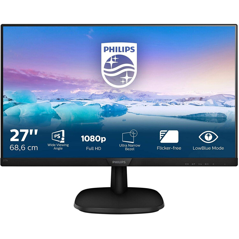 Philips 273V7QDAB - 27 Inch FHD Monitor, 75Hz, 4ms, IPS, Speakers , Smart Image, Narrow Border, LowBlue Mode (1920 x 1080, 250 cd/mÂ², HDMI/VGA/DVI)