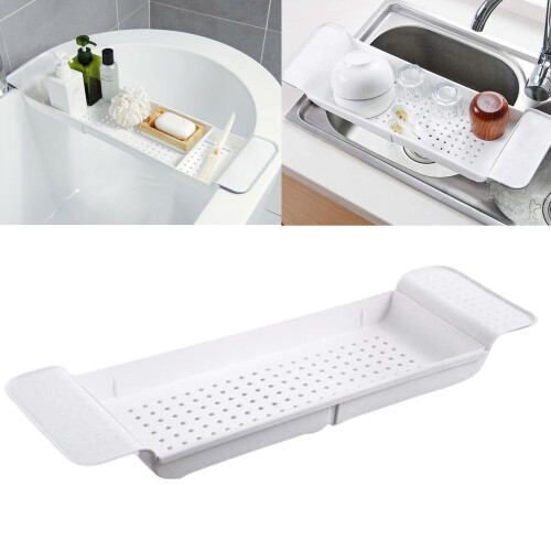 GEEZY GEEZY Extendable Bath Rack Tray Over Bath Bridge Caddy Bathtub Board Shelf 55-78cm