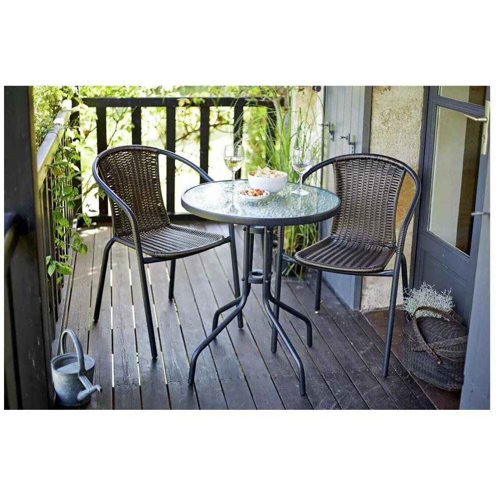 Tasmania Rattan Effect Patio/Balcony Set - Brown Bistro Table & 2 Chairs Set