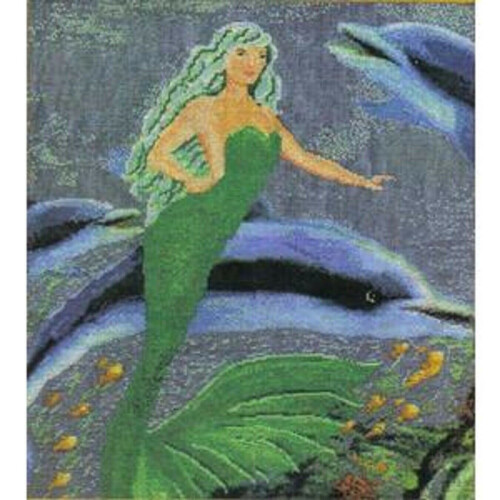 Mermaid Swimming With Dolphins Counted Cross Stitch Chart Pattern