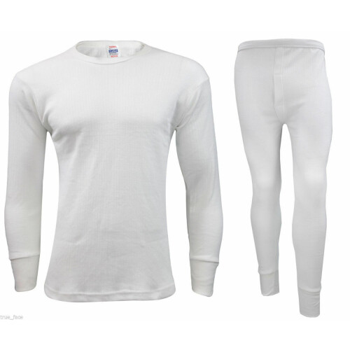 (White, S) Men Long Johns Set Thermal Trouser Long Sleeve Top 2