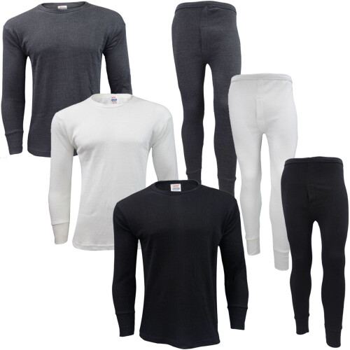 (Black, S) Men Long Johns Set Thermal Trouser Long Sleeve Top 2