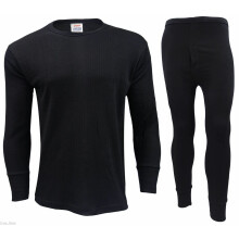 (Black, S) Men Long Johns Set Thermal Trouser Long Sleeve Top