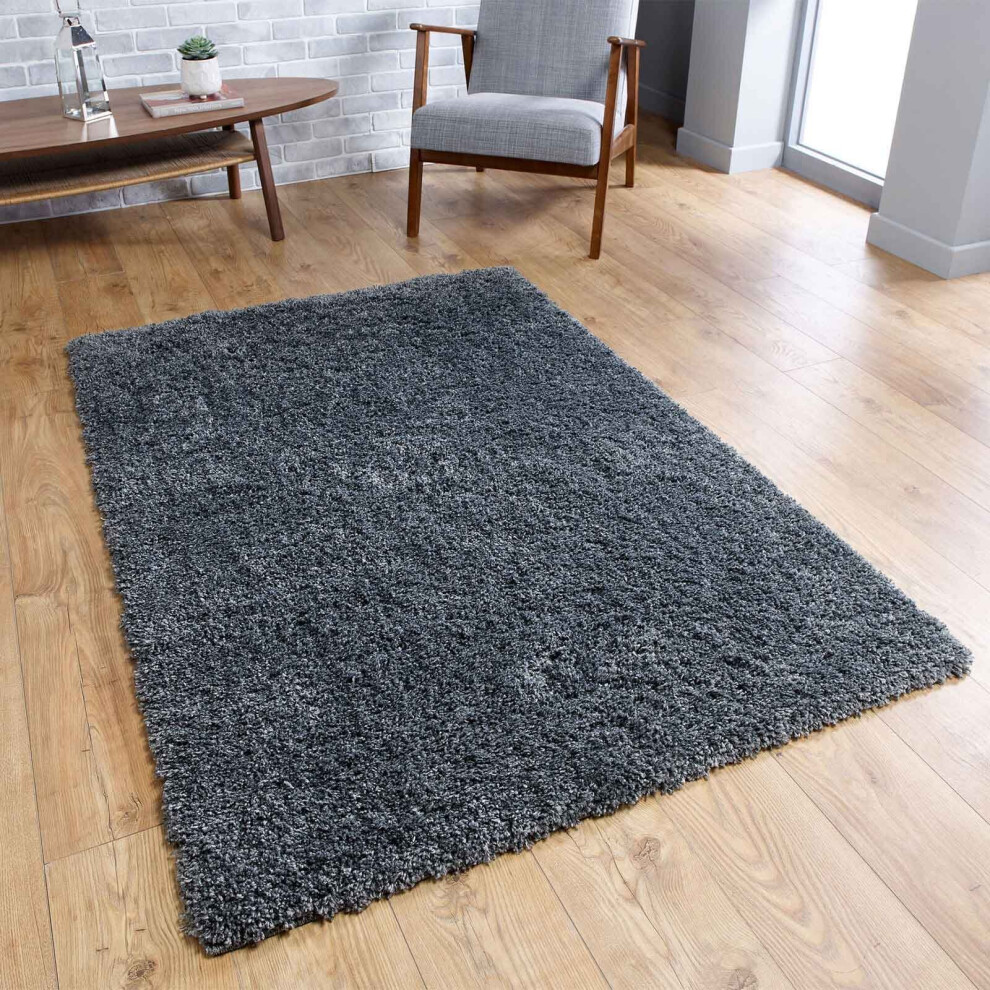 (Charcoal, 60 x 110 cm) Non Slip Plain Shaggy Rugs Hallway Runners Thick 4.5cm Shag Pile Small Large Area Rug