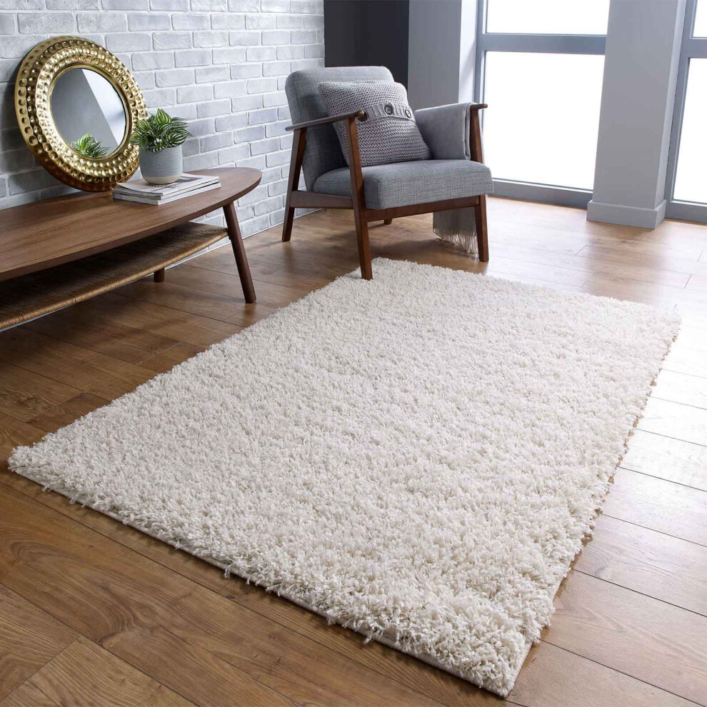 (Cream, 80 x 150 cm) Non Slip Plain Shaggy Rugs Hallway Runners Thick 4.5cm Shag Pile Small Large Area Rug