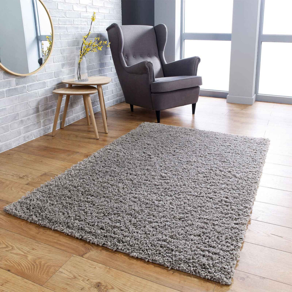 (Grey, 160 x 230 cm) Non Slip Plain Shaggy Rugs Hallway Runners Thick 4.5cm Shag Pile Small Large Area Rug