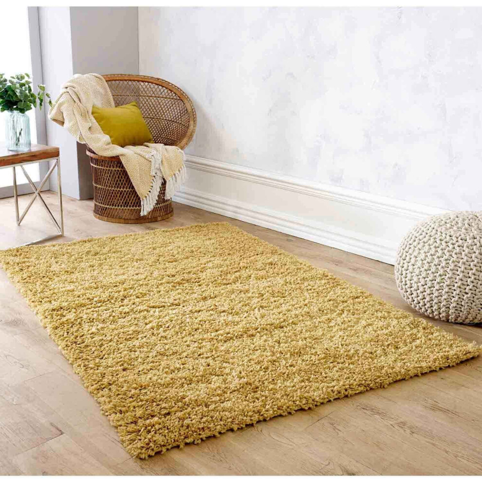 (Gold, 80 x 150 cm) Non Slip Plain Shaggy Rugs Hallway Runners Thick 4.5cm Shag Pile Small Large Area Rug