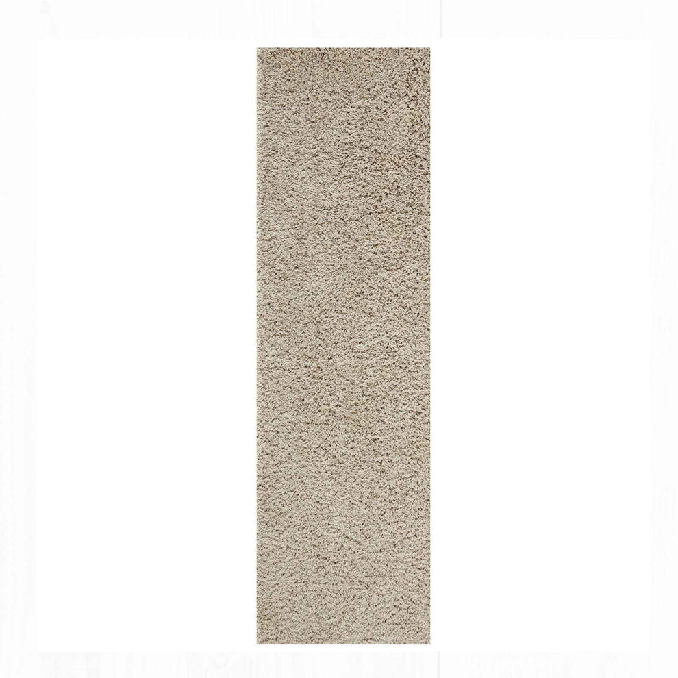 (Light Beige, Runner: 67 x 220 cm) Non Slip Plain Shaggy Rugs Hallway Runners Thick 4.5cm Shag Pile Small Large Area Rug