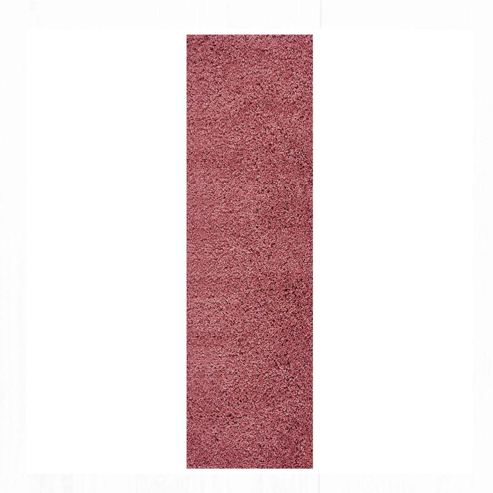 (Pink, Runner: 67 x 220 cm) Non Slip Plain Shaggy Rugs Hallway Runners Thick 4.5cm Shag Pile Small Large Area Rug