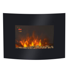HOMCOM LED Curved Glass Electric Wall Mounted Fireplace Heater 900/1800W with 7-Colour Flame, Remote, 02-0358