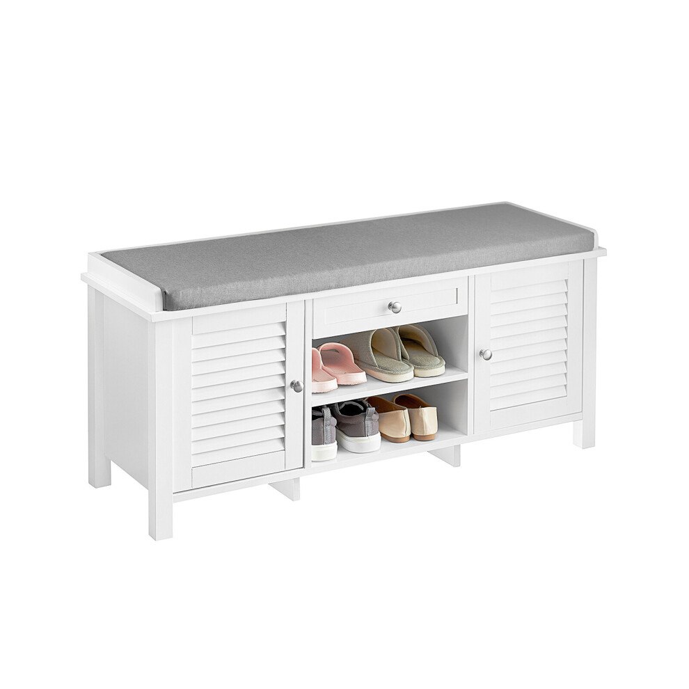 SoBuy FSR83-W Shoe Cabinet with 2 Shutter Doors and Seat Cushion