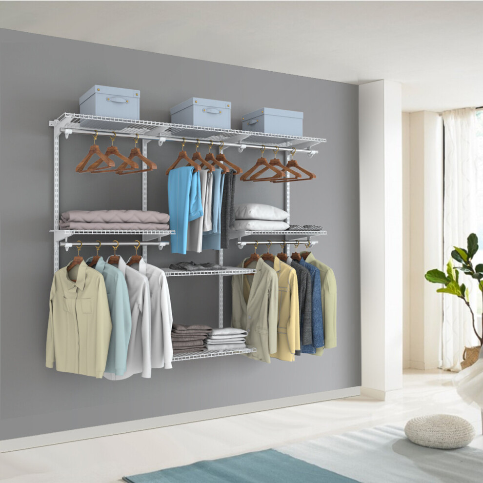 Wall Mounted Closet System w/ Hanging Rod Metal Hanging Storage Organizer Rack