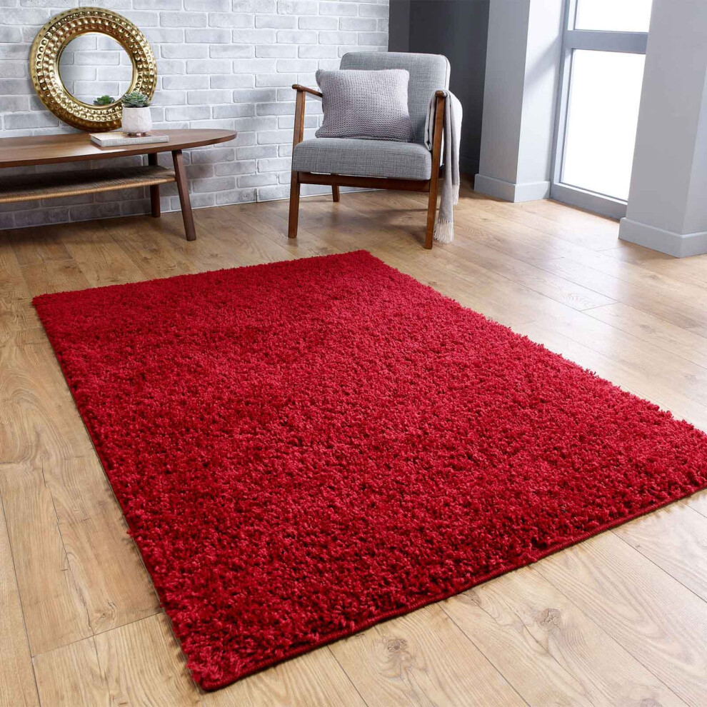 (Red, 80 x 150 cm) Non Slip Plain Shaggy Rugs Hallway Runners Thick 4.5cm Shag Pile Small Large Area Rug