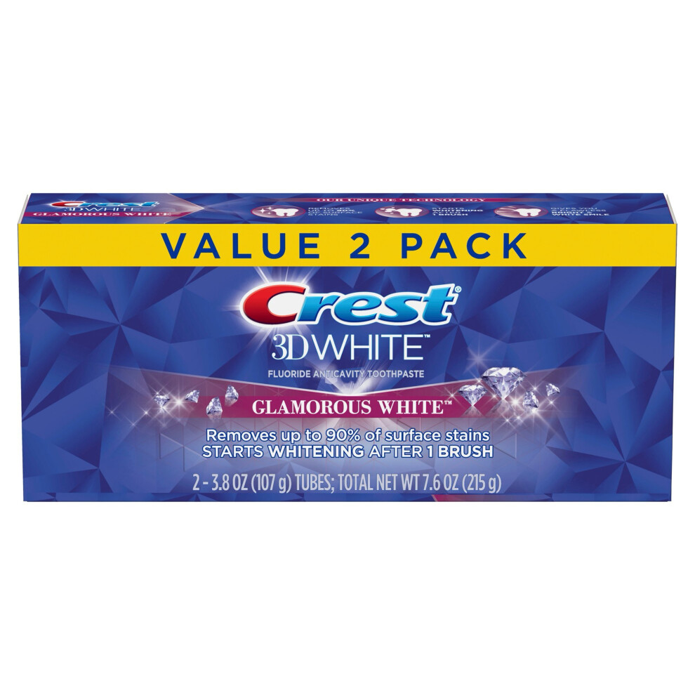 Crest 3D White Glamorous White Toothpaste, 3.8 oz, 2-Pack, USA Import