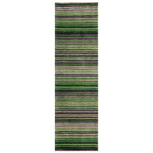 (GREEN, Runner: 60 x 230 cm) Modern Multi Coloured 100% Wool Rugs Stripe Line Design  Small Extra Large Hall Runner Rug Eco Friendly Handmade Mat