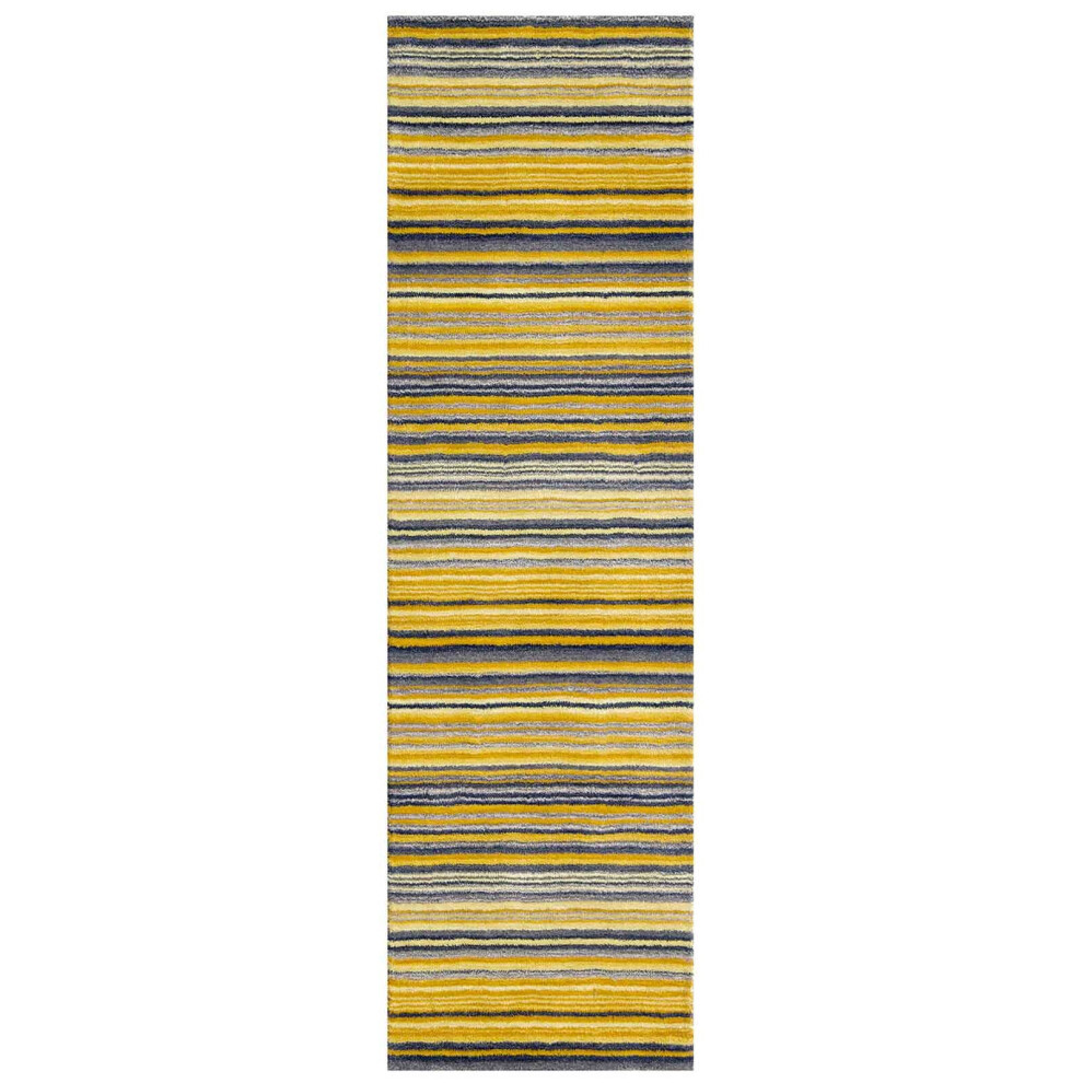 Oriental Weavers (Ochre, Runner: 60 X 230 Cm) Modern Multi Colou 100% Wool Rugs Stripe Line Design Small Extra Large Hall Runner Rug Eco Friendly Handmade Mat Red