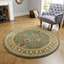 (KENDRA 45L Green, 120x120cm : Circle) Luxury Traditional Rugs Small Extra Large Hallway Runners Round Circle Mat Rug Living Room Bedroom Moth Resistant Carpet