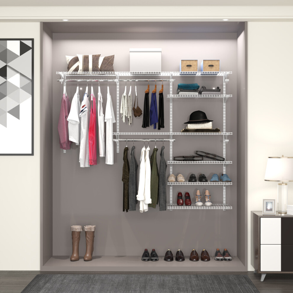 Adjustable Wall Mounted Custom Closet Organizer System w/Shelves &Hanging Rods