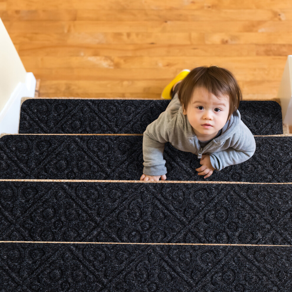 15PCS Non-Slip Carpet Stair Treads 76x20cm Mats Indoor for Wooden Steps Grey