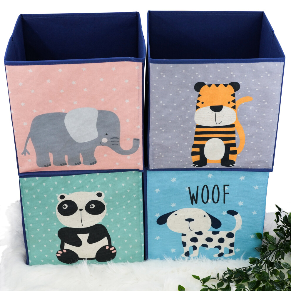 The Magic Toy Shop Set of 4 Collapsible Animal Design Storage Box Folding Chest Kids Room Organiser