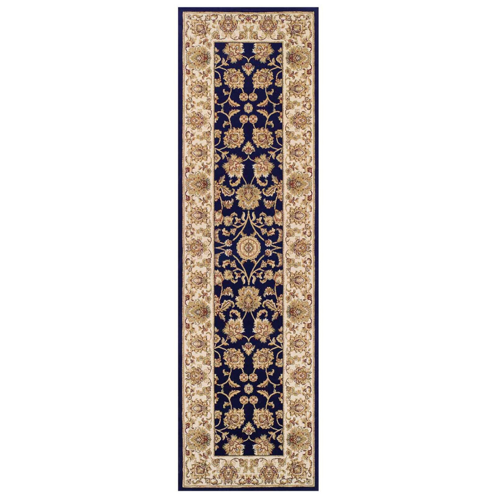 (KENDRA 3330B Navy Blue, Runner : 68 x 235 cm) Luxury Traditional Rugs Small Extra Large Hallway Runners Round Circle Mat Rug Living Room Bedroom Moth