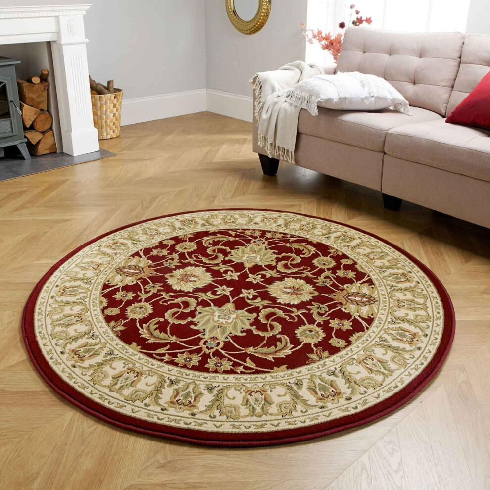 (KENDRA 45M Red, 150x150cm : Circle) Luxury Traditional Rugs Small Extra Large Hallway Runners Round Circle Mat Rug Living Room Bedroom Moth Resistant