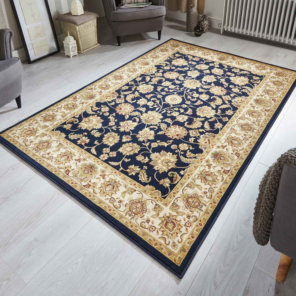 (KENDRA 3330B Navy Blue, 80 x 140 cm) Luxury Traditional Rugs Small Extra Large Hallway Runners Round Circle Mat Rug Living Room Bedroom Moth Resistan