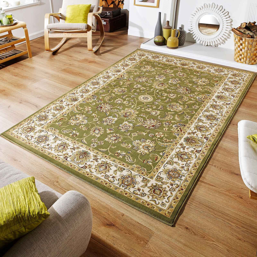 (KENDRA 3330G Green, 160 x 235 cm) Luxury Traditional Rugs Small Extra Large Hallway Runners Round Circle Mat Rug Living Room Bedroom Moth Resistant C