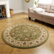 (KENDRA 3330G Green, 120x120cm : Circle) Luxury Traditional Rugs Small Extra Large Hallway Runners Round Circle Mat Rug Living Room Bedroom Moth Resistant Carpet