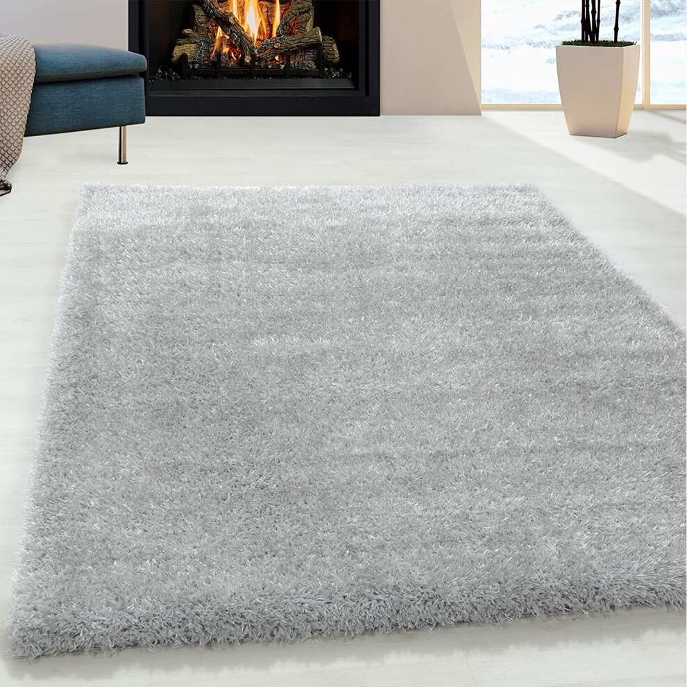 (Silver, 160 x 230 cm) Abaseen Cosy Shaggy Rug Modern Rugs Soft Touch 5cm Heavy Thick Pile Area Rugs