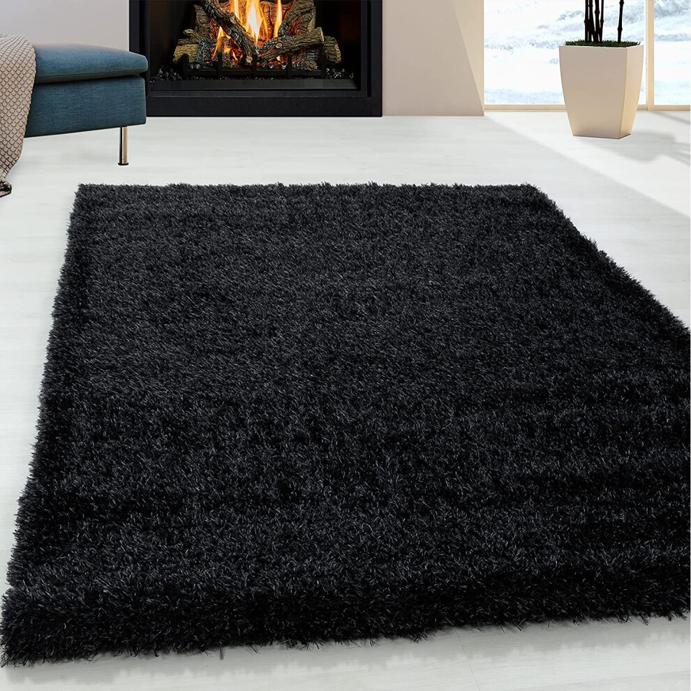 (Black, 120 x 170 cm) Abaseen Cosy Shaggy Rug Modern Rugs Soft Touch 5cm Heavy Thick Pile Area Rugs