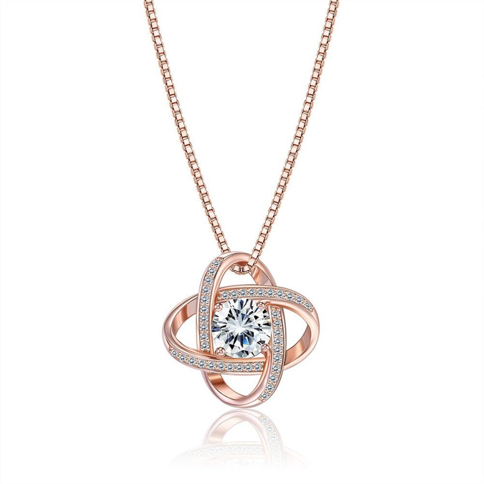 (Rose Gold) Elegant Women Necklace Sterling Silver round Diamond