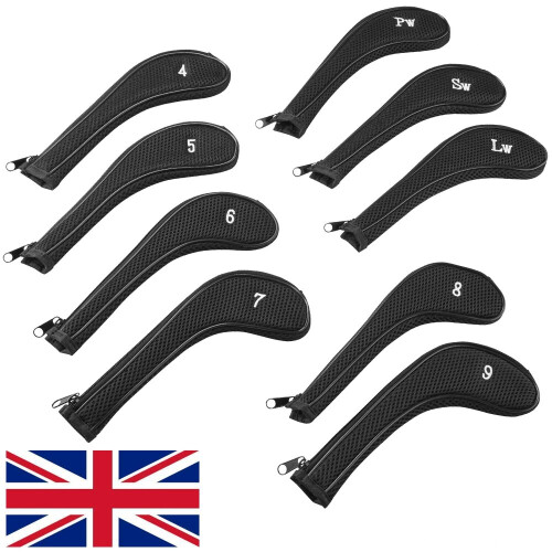 PREMIUM ZIPPED LONG NECK ZIPPED GOLF IRON HEAD COVERS 4SW +FREE LOB