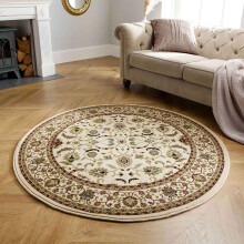 (KENDRA 137W Cream, 120x120cm : Circle) Luxury Traditional Rugs Small Extra Large Hallway Runners Round Circle Mat Rug Living Room Bedroom Moth Resistant Carpet