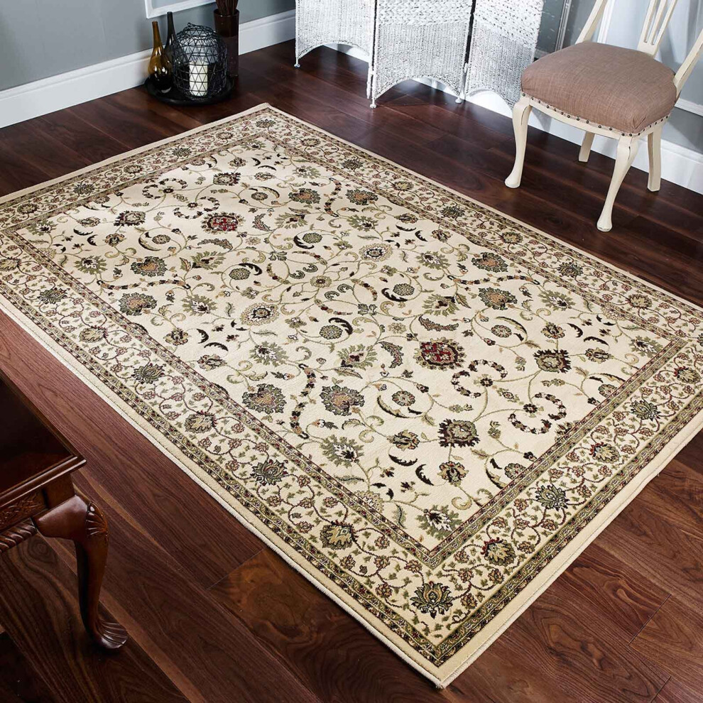 (KENDRA 137W Cream, 240 x 340 cm) Luxury Traditional Rugs Small Extra Large Hallway Runners Round Circle Mat Rug Living Room Bedroom Moth Resistant Carpet