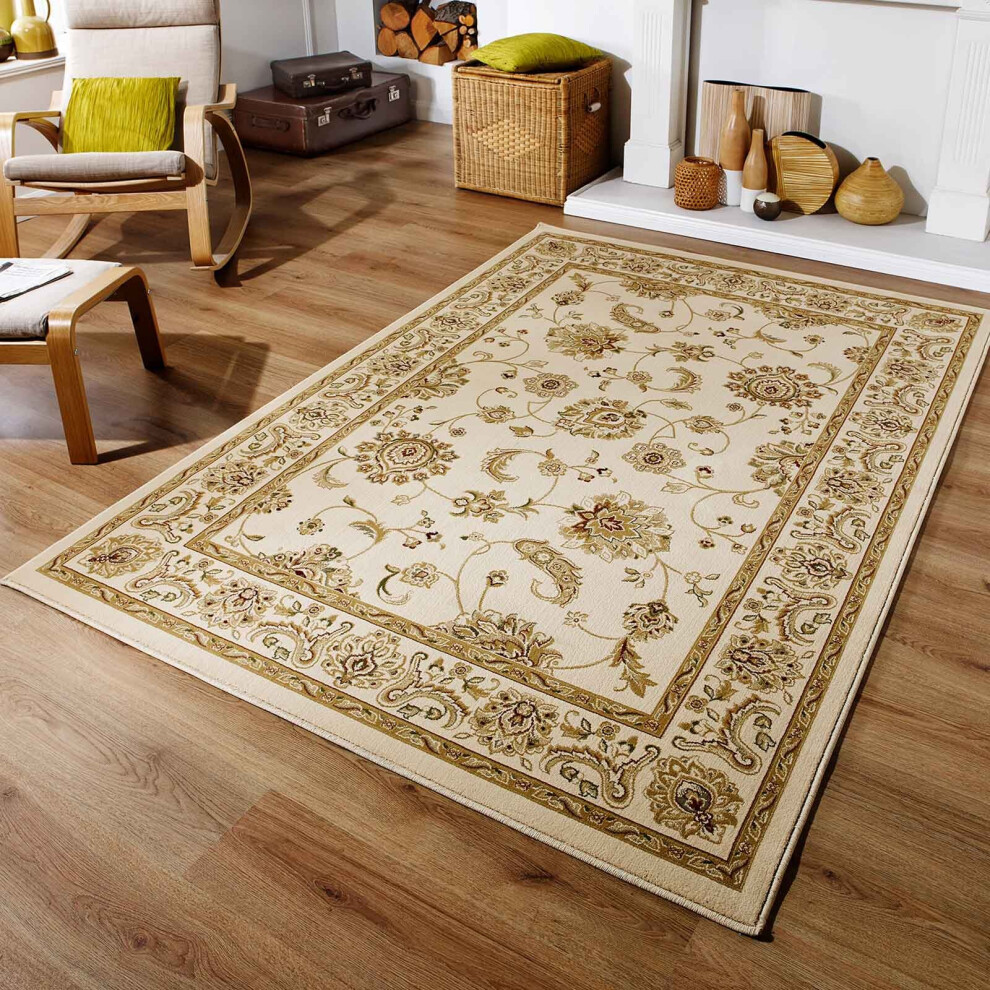 (KENDRA 2330X Cream, 80 x 140 cm) Luxury Traditional Rugs Small Extra Large Hallway Runners Round Circle Mat Rug Living Room Bedroom Moth Resistant Ca