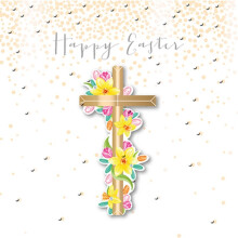 Cross & Flowers Happy Easter Greeting Card Embellished Hand-Finished Cards