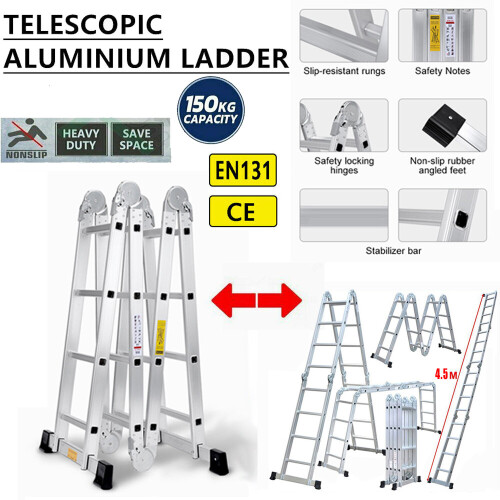 14 in1 4.7M Aluminium Folding Ladder Multi Position Purpose Platform