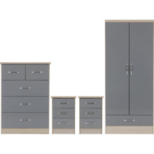Nevada 2 Door 1 Drawer Wardrobe Bedroom Set Grey Gloss/Light Oak
