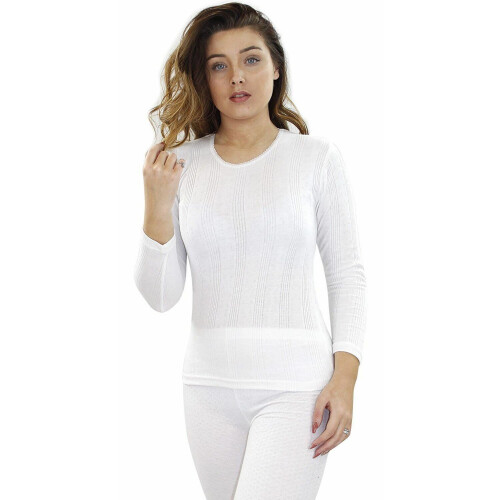 (White, XL) Womens Thermal Underwear Top Long Sleeve Tshirt