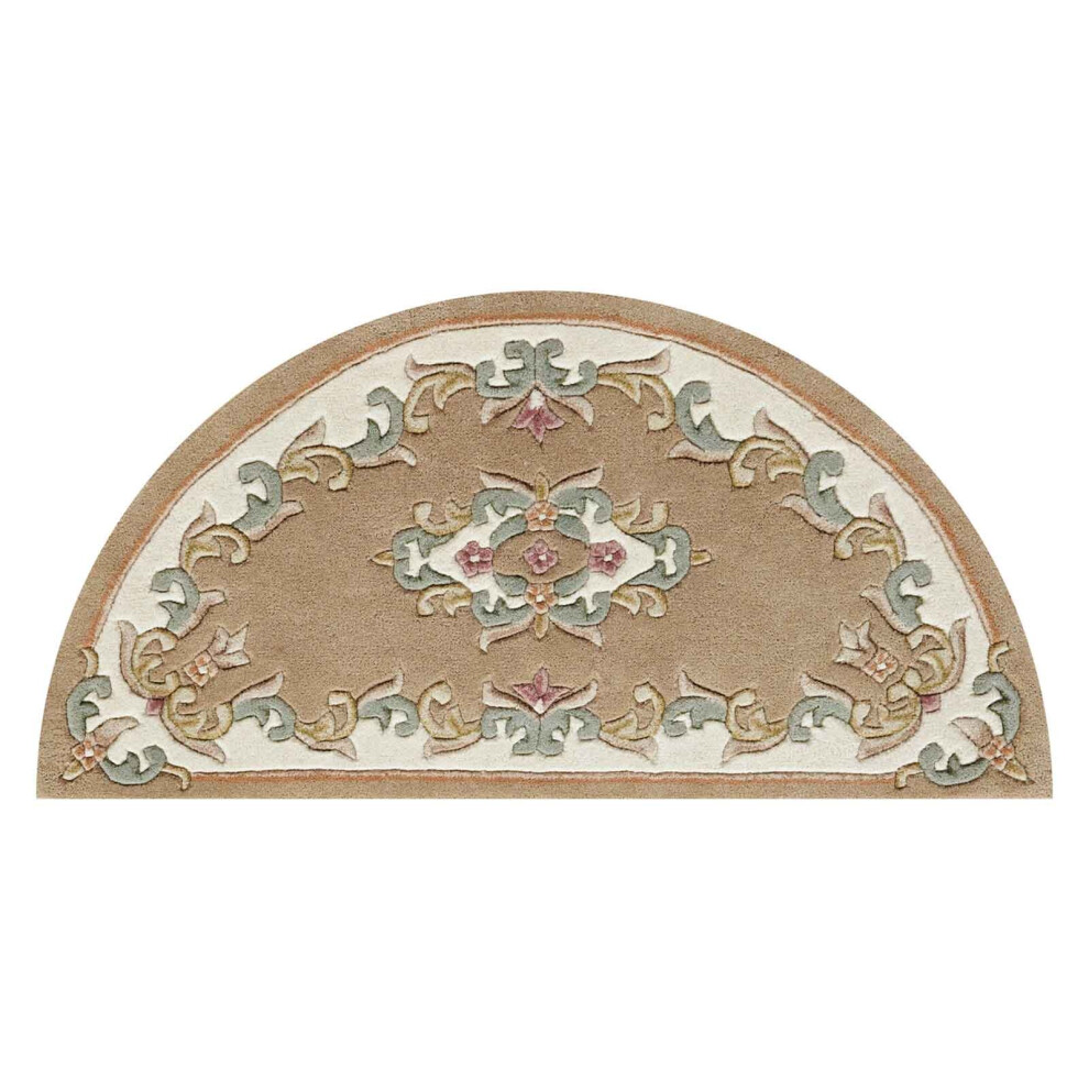 (BEIGE, Half Moon : 69x137cm) Traditional Pure Wool Rugs Hall Runner Round Circle Half Moon Mat Small Extra Large Carpet Eco Friendly Handmade
