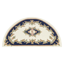 (CREAM BLUE, Half Moon : 69x137cm) Traditional Pure Wool Rugs Hall Runner Round Circle Half Moon Mat Small Extra Large Carpet Eco Friendly Handmade