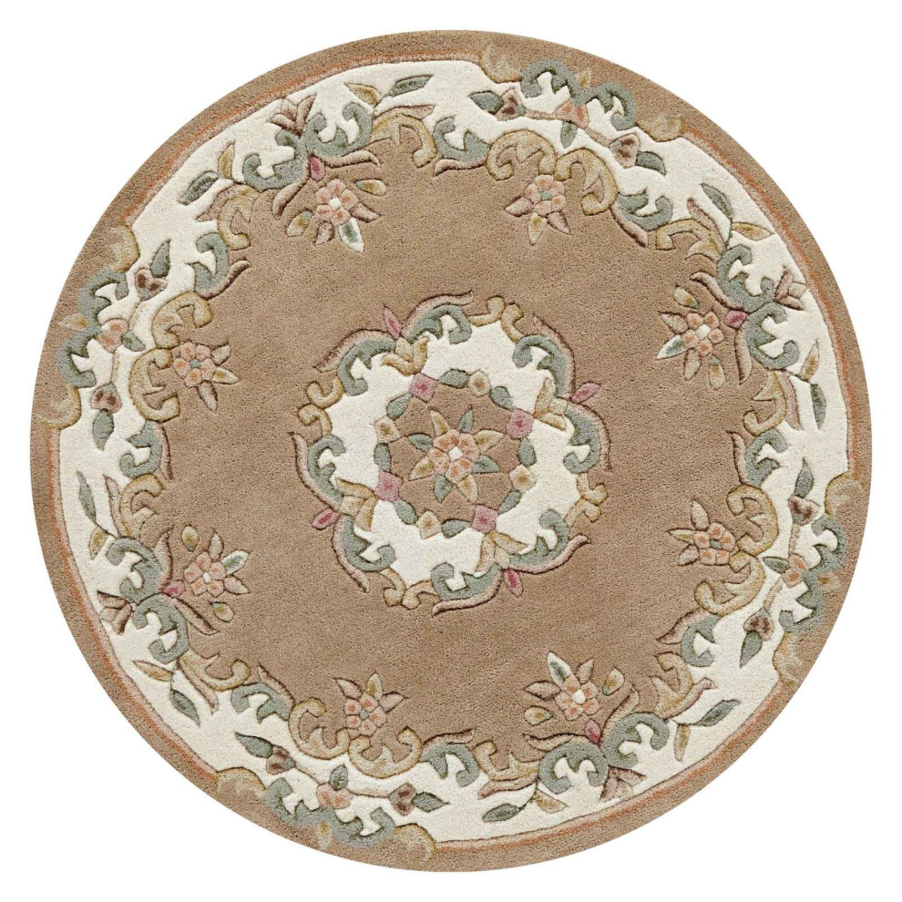 Oriental Weavers (Beige, Circle: 120Cm) Traditional Pure Wool Rugs Hall Runner Round Circle Half Moon Mat Small Extra Large Carpet Eco Friendly Handmade