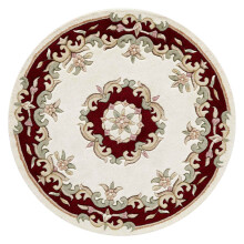 (CREAM RED, Circle: 120cm) Traditional Pure Wool Rugs Hall Runner Round Circle Half Moon Mat Small Extra Large Carpet Eco Friendly Handmade