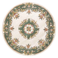 (CREAM GREEN, Circle: 120cm) Traditional Pure Wool Rugs Hall Runner Round Circle Half Moon Mat Small Extra Large Carpet Eco Friendly Handmade