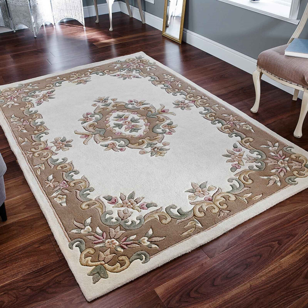 Oriental Weavers (Cream Beige, 120 X 180 Cm ) Traditional Pure Wool Rugs Hall Runner Round Circle Half Moon Mat Small Extra Large Carpet Eco Friendly Handmade