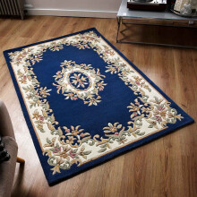 (BLUE, 200 x 285 cm) Traditional Pure Wool Rugs Hall Runner Round Circle Half Moon Mat Small Extra Large Carpet Eco Friendly Handmade