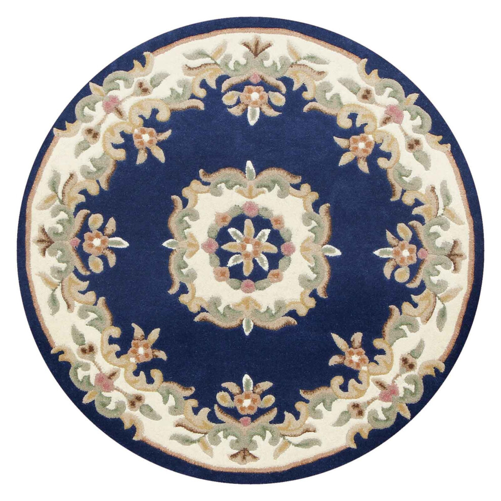 Oriental Weavers (Blue, Circle: 120Cm) Traditional Pure Wool Rugs Hall Runner Round Circle Half Moon Mat Small Extra Large Carpet Eco Friendly Handmade