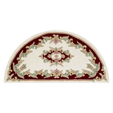 (CREAM RED, Half Moon : 69x137cm) Traditional Pure Wool Rugs Hall Runner Round Circle Half Moon Mat Small Extra Large Carpet Eco Friendly Handmade